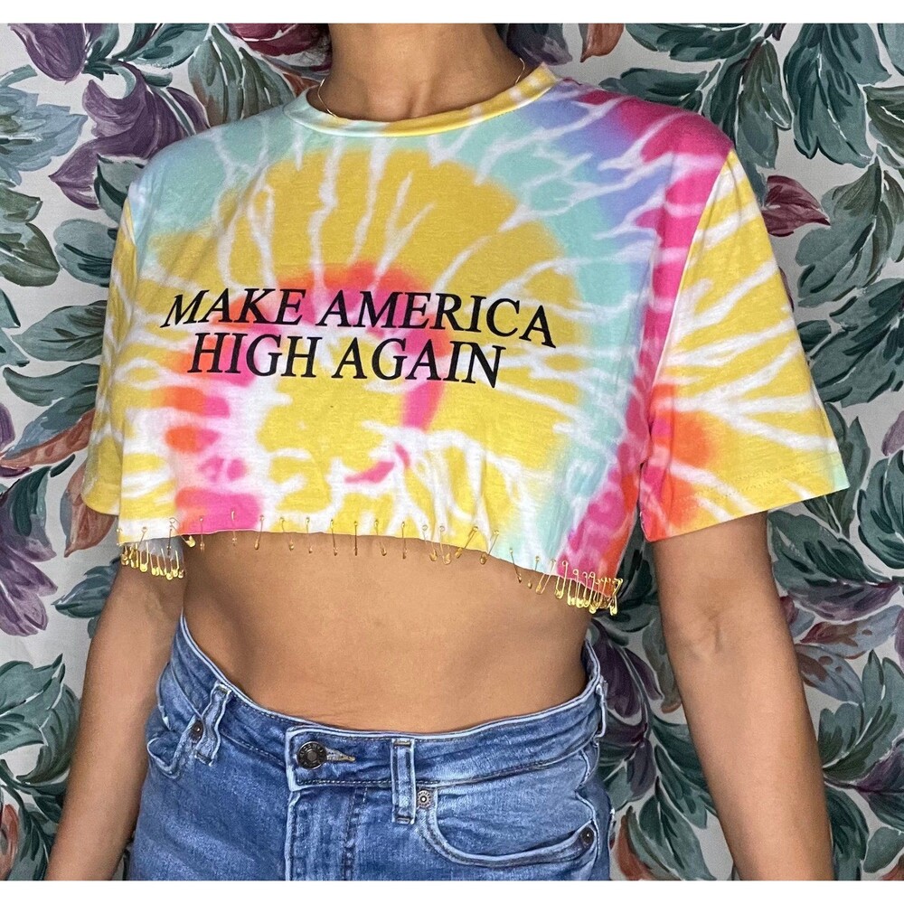 “Make America High Again” Super Crop Top with Gold Pins